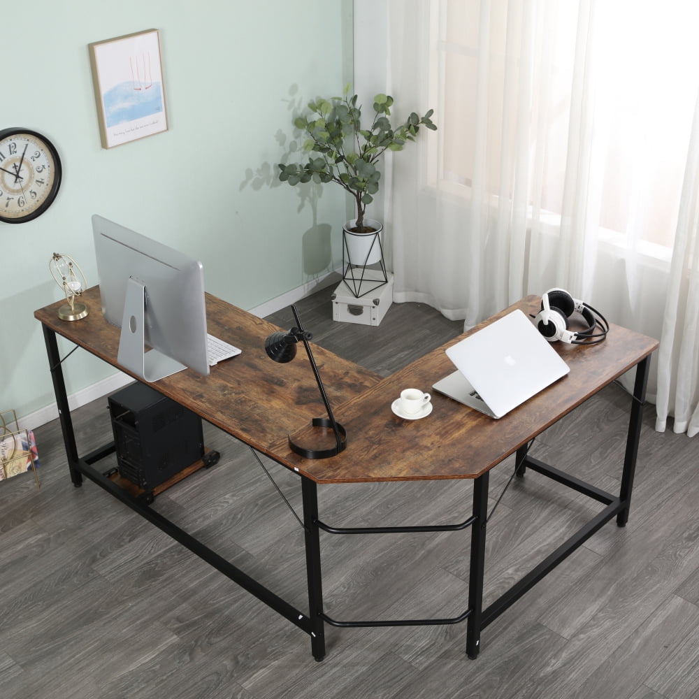 L-Shaped Corner Desk Modern Fashion Home Office Workstations Computer Gaming Table Black