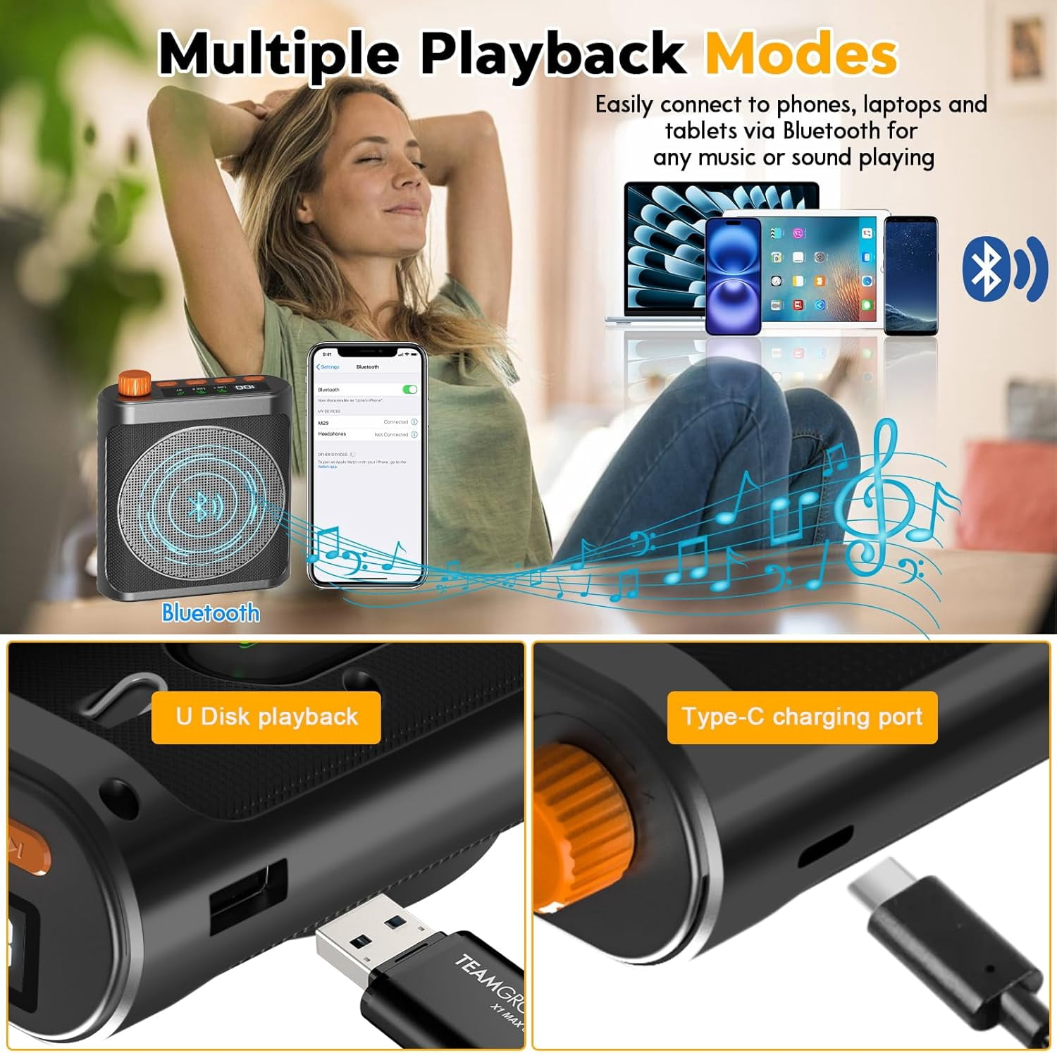 Voice Amplifier Wireless Microphone with Magnetic Lavalier, Voice Amplifier for Teachers with 2 Mic, Megaphone Speaker, Wireless Microphone for Classroom, Yoga, Meeting, Meetings Speeches