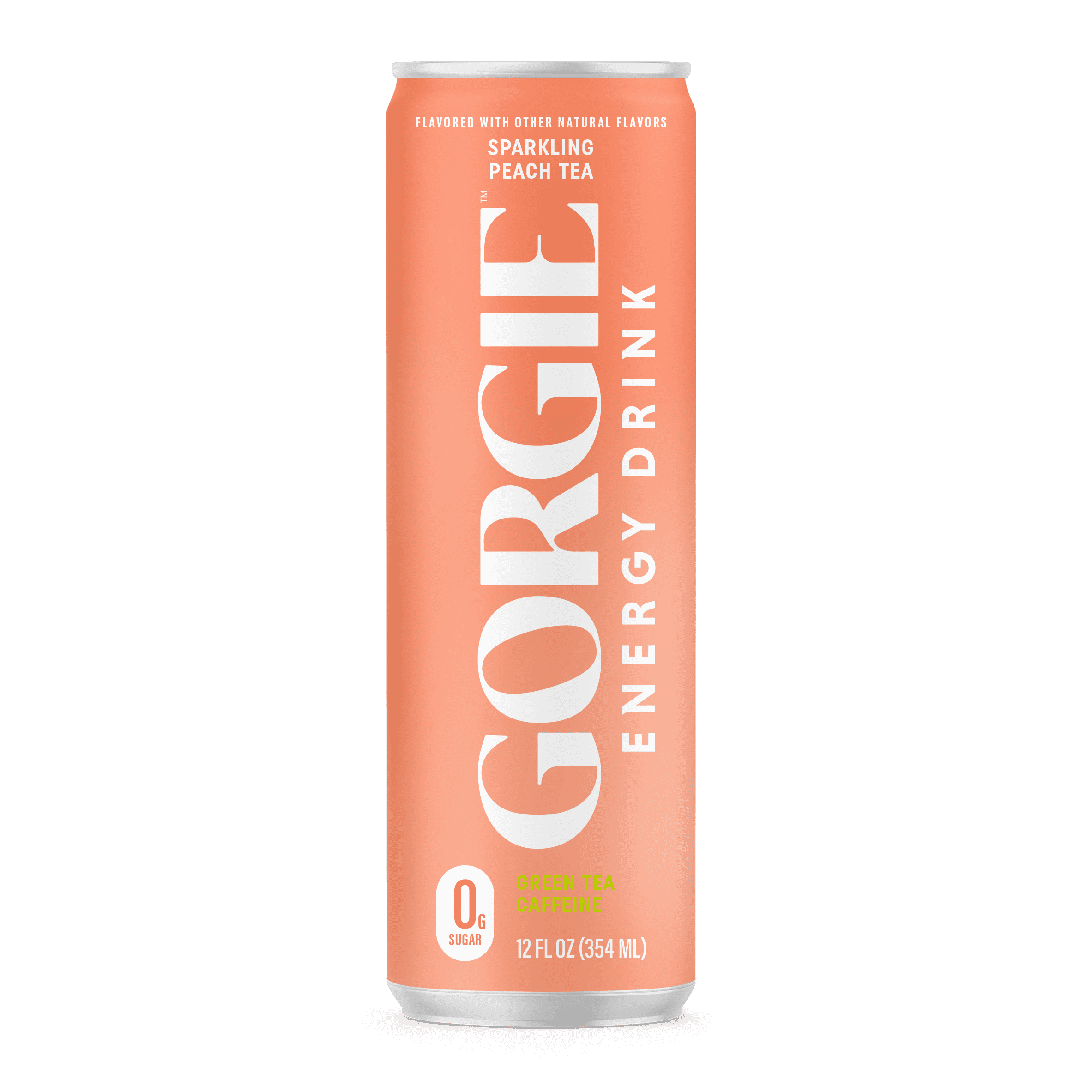 (12 pack) GORGIE Sparkling Energy Drink, Peach Tea, 0 Sugar, Natural Caffeine from Green Tea, 12 fl oz Can