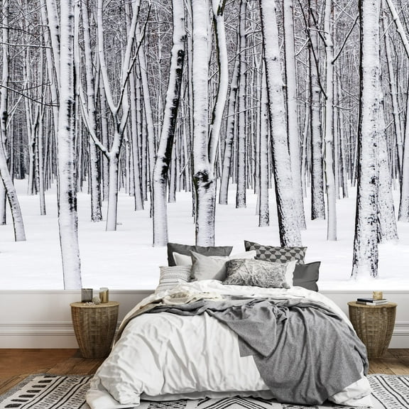 Wall26 - Mural of a Forest Covered in a Blanket of Snow - Wall Mural, Removable Sticker, Home Decor - 100x144 inches