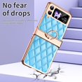 thumbnail image 7 of MonsDirect for 6.7 inch Samsung Galaxy Z Flip 3 5G 2021 Case, Hinge Protection Plating Frame Hard PC Shell PU Leather Cover Durable Shockproof with Finger Ring Stand Holder for Galaxy Z Flip 3, Blue, 7 of 7