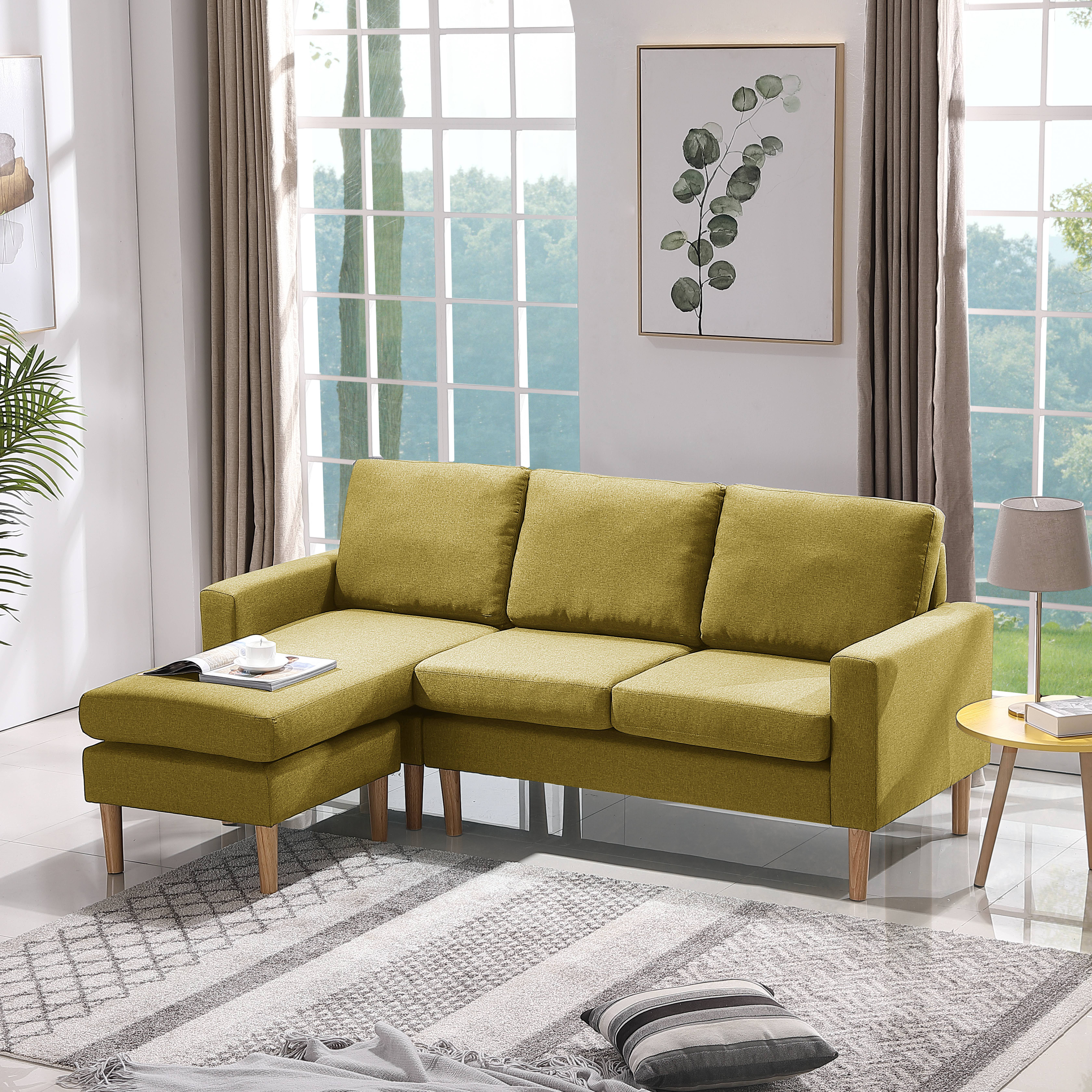 URHOMEPRO 77W Mid Century Couches And Sofas Set With Ottoman