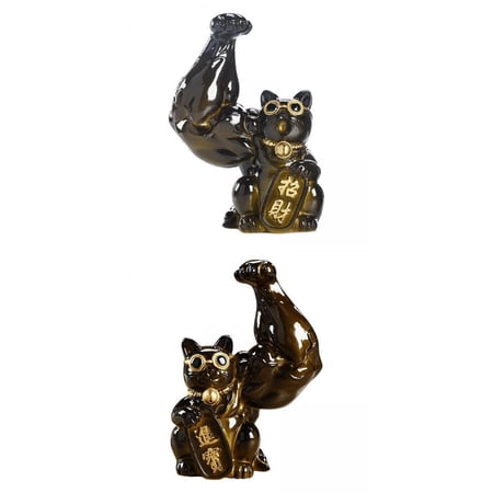 kowaku 2x Cat Figurine Feng Shui Statue Sculpture for Ornament Birthday Gifts