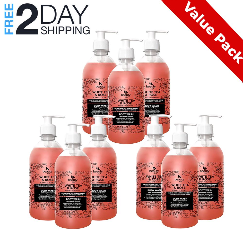 (9 Pack) Beauty Soft Body Wash with Pump Value Pack Antibacterial