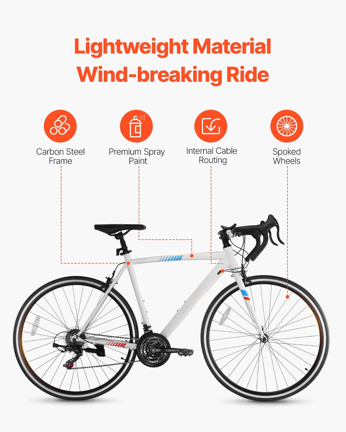 VEVOR Road Bike, 700C Wheels Racing Bike, SHIMANO 21 Speeds Drivetrain City Commuter Road Bicycle, Urban Adult Sport Bicycle with Carbon Steel Frame, Drop Bar, Caliper Brake, for Men and Women