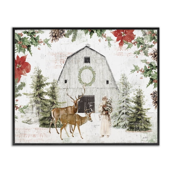 Stupell Industries Farmhouse Rustic Winter Holiday Barn Black Framed Giclee Art, 14 x 11, by Katie Pertiet
