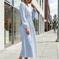 thumbnail image 4 of FRSASU Women's Long Sleeve Striped A Line Midi Dress Round Neck Smocked Elastic Waist Flowy Casual Daily Holiday Long Dress Blue, 4 of 8