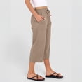 thumbnail image 4 of Women's Casual Wide Leg Capri Pants Elastic Waist Drawstring Lightweight Cropped Trousers with Pockets Khaki L, 4 of 6