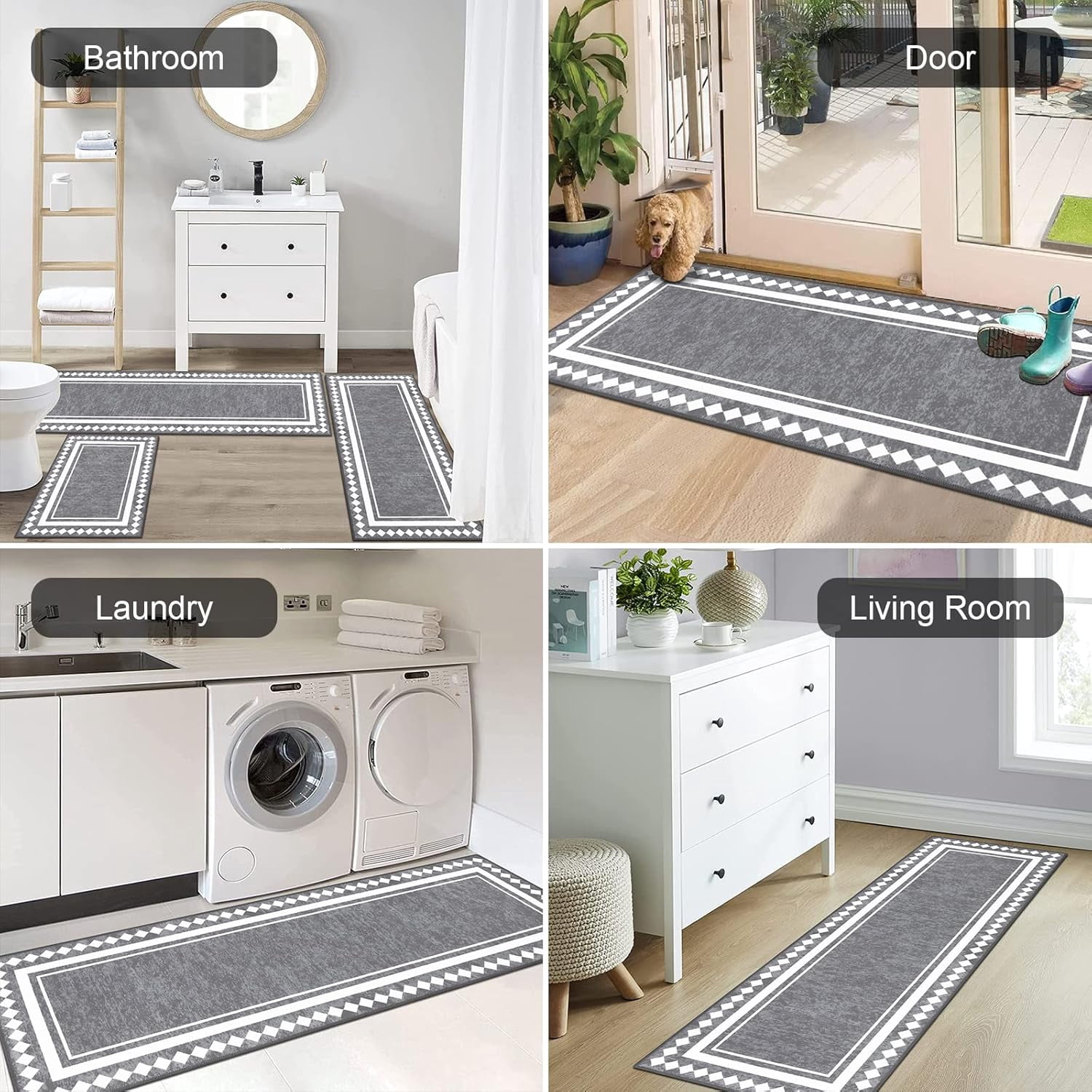Farmhouse Kitchen Rugs Sets of 3 Non Slip Washable Kitchen Rugs and Mats Boho Kitchen Mats for Floor Kitchen Runner Rug Kitchen Carpet Rug Runner for Hallways Kitchen Laundry