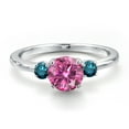 thumbnail image 3 of Gem Stone King 14K White Gold Pink Moissanite and Blue Diamond Engagement Ring for Women | 1.20 Cttw | Round 6.5MM | Gemstone Birthstone | Size 9, 3 of 6