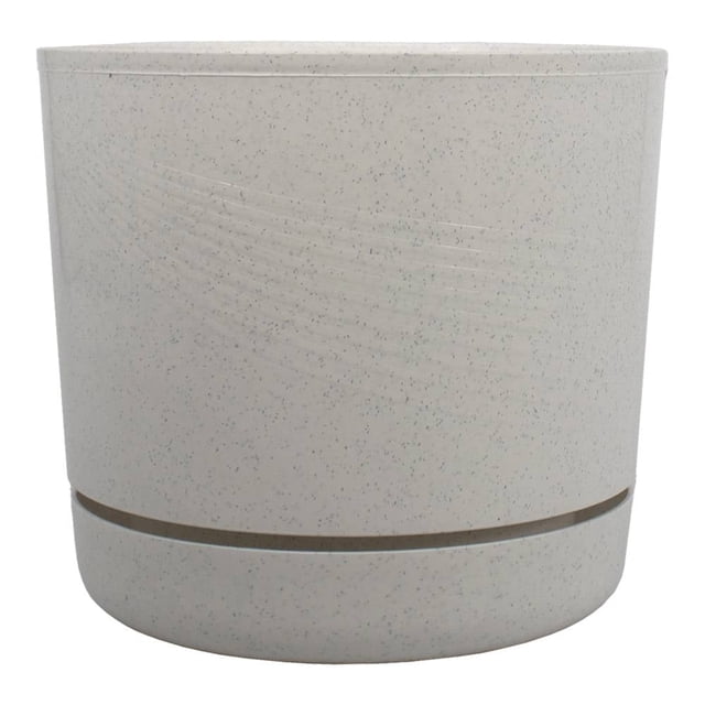 Maceta Redonda con plato Duraware Fincsa Espiral 6.5 Pulgadas Blanco Mármol con fibra