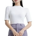 thumbnail image 3 of Half Sleeve Tight Tee for Women Turtle Neck Tee Slim Fit Summer Tops White L, 3 of 4