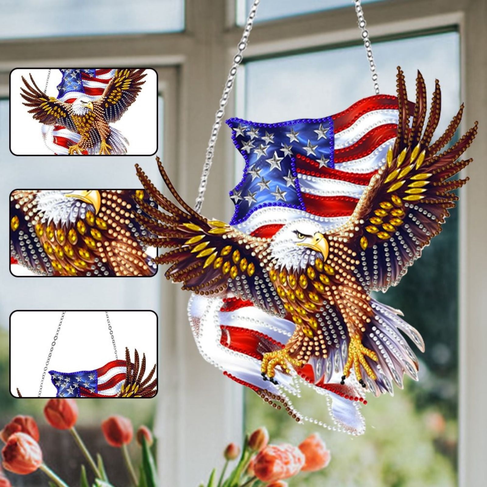 FLOPESN DIY Diamond Art Kits, American Independence Day USA Eagle Style, 9.84*8.11 in Diamond Painting Pendant, Creative Design Wall Decor
