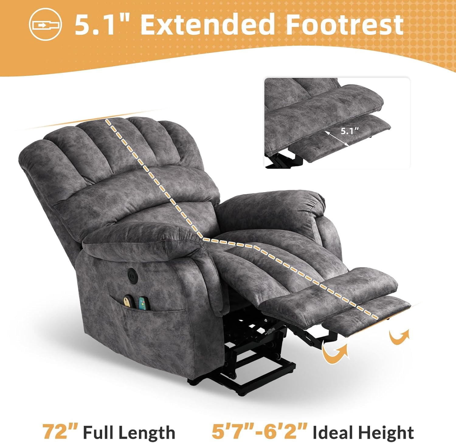 Large Electric Power Lift Chairs Recliners for Elderly Big Man with Massage and Heat, Oversized Wide Reclining Chairs for Living Room with Extended Footrest(Plush-Grey)