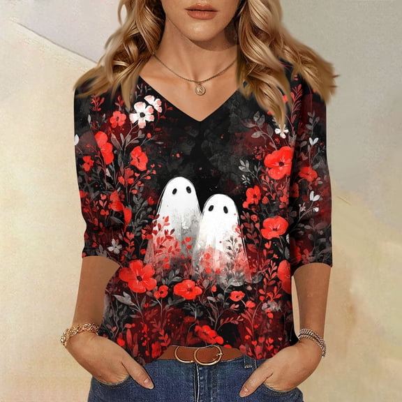 Halloween Pumpkin Shirts for Women Funny Halloween Clothing Fall T-Shirts Top