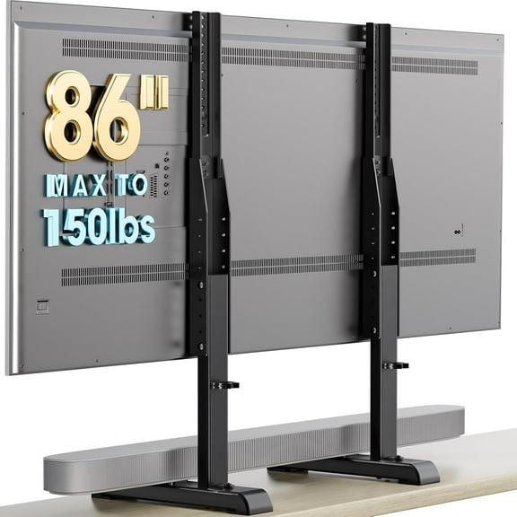 Universal TV Stand for 37-86" TVs - 7-Level Height Adjustable Base with Cable Management, Holds 150lbs, Max VESA 800x600 (Black, AX10TB01)