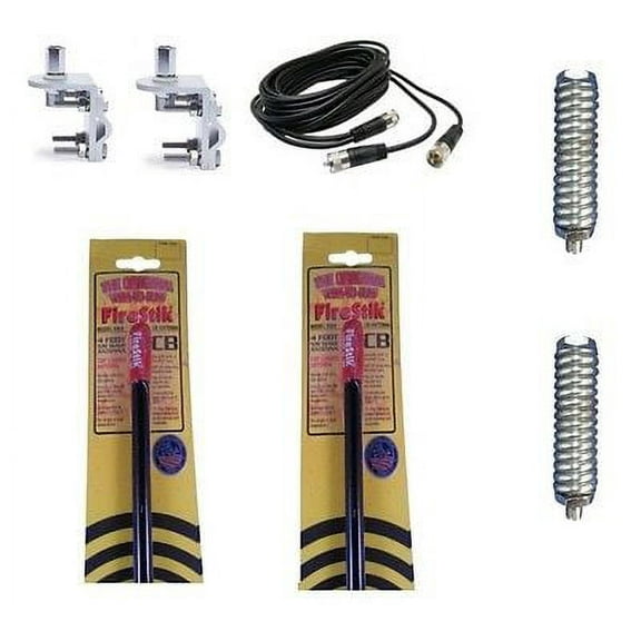 2 FIRESTIK KW4 B 4FT BLACK CB ANTENNA, 12FT rg59 DUAL COAX, MOUNTS & SPRINGS KIT