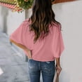 thumbnail image 5 of Hanerdun Women Short Sleeve Blouse Top Female V-Neck Ruched Shirt Pink XL, 5 of 5