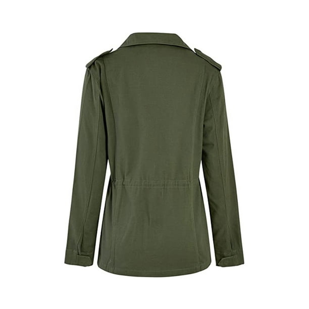 MAWCLOS Women Coat Long Sleeve Outwear Solid Color Military Jacket Plain  Fall Lapel Utility Jackets Army Green 5XL