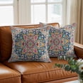 thumbnail image 3 of Beige Dark Blue Red Orange Flower Throw Pillow Cover Ethnic Middle East Cotton Linen Cushion Cover Throw Pillow Case with Invisible Zipper for Couch Sofa Bed Chair Car 20x20 Inch, 3 of 14