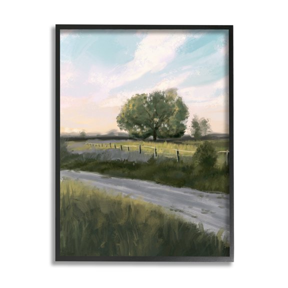 Stupell Industries Rural Grasslands Lone Country Tree Clear Sky Painting Black Framed Art Print Wall Art, Design by Ziwei Li