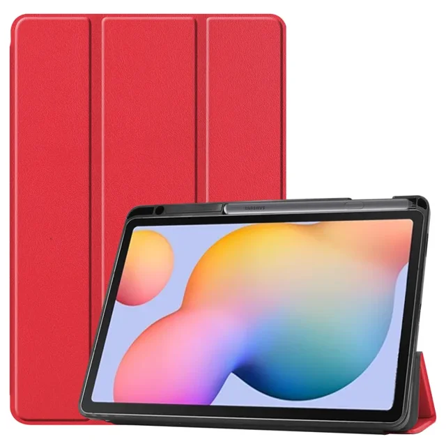 Pour Samsung Galaxy Tab S6 Lite 10.4 Pouces P610 P615 Étui avec Porte-Crayon Étui à Trois Volets Support Étui de Tablette pour Tab S6 Lite 2022 Rouge Tab S6 Lite 2022