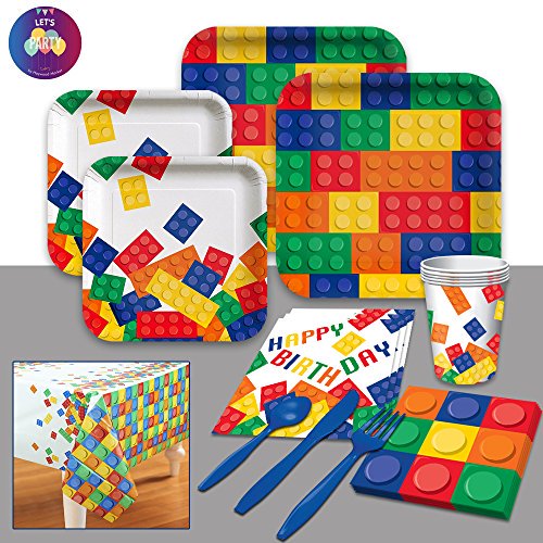 Building Block Party Supplies Lego Theme Compatible Pack Bundle for 8