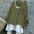 thumbnail image 3 of Tittly Linen Shirts for Women Womens Linen Tops Oversized Button Down Shirts for Women Women'S Solid Color Loose Plus Size Long Cotton Texture Dress Shirt Button Green, 3 of 3
