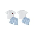 thumbnail image 2 of BemeyourBBs Boy Back to School Outfit Apple Short Sleeve Collared Tops Grid Shorts, 2 of 8