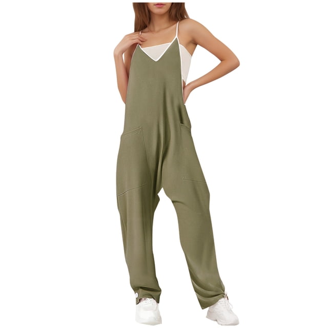 LOVZFMLL Combinaison pour Femmes Mode Femmes Combinaison Décontractée Solide Bretelles Combinaisons Larges Poches Bretelles Pantalon