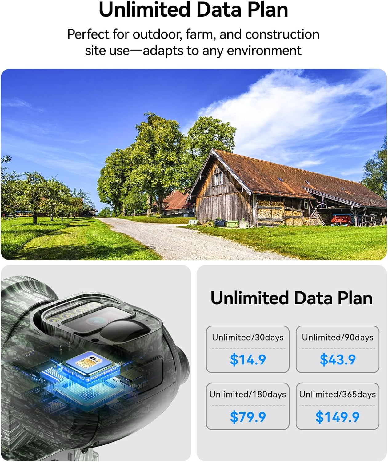 4G LTE Cellular Trail Camera with Solar Panel, No WiFi Security Camera Outdoor Wireless, 2K Live Video Game Camera Built-in SIM Card with 360° Pan Tilt, Motion Activated