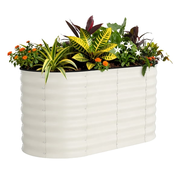 TEQIN Galvanized Raised Garden Bed Kit, Planter Raised Garden Boxes Outdoor, Oval Large Metal Raised Garden Beds planter box for Vegetables
