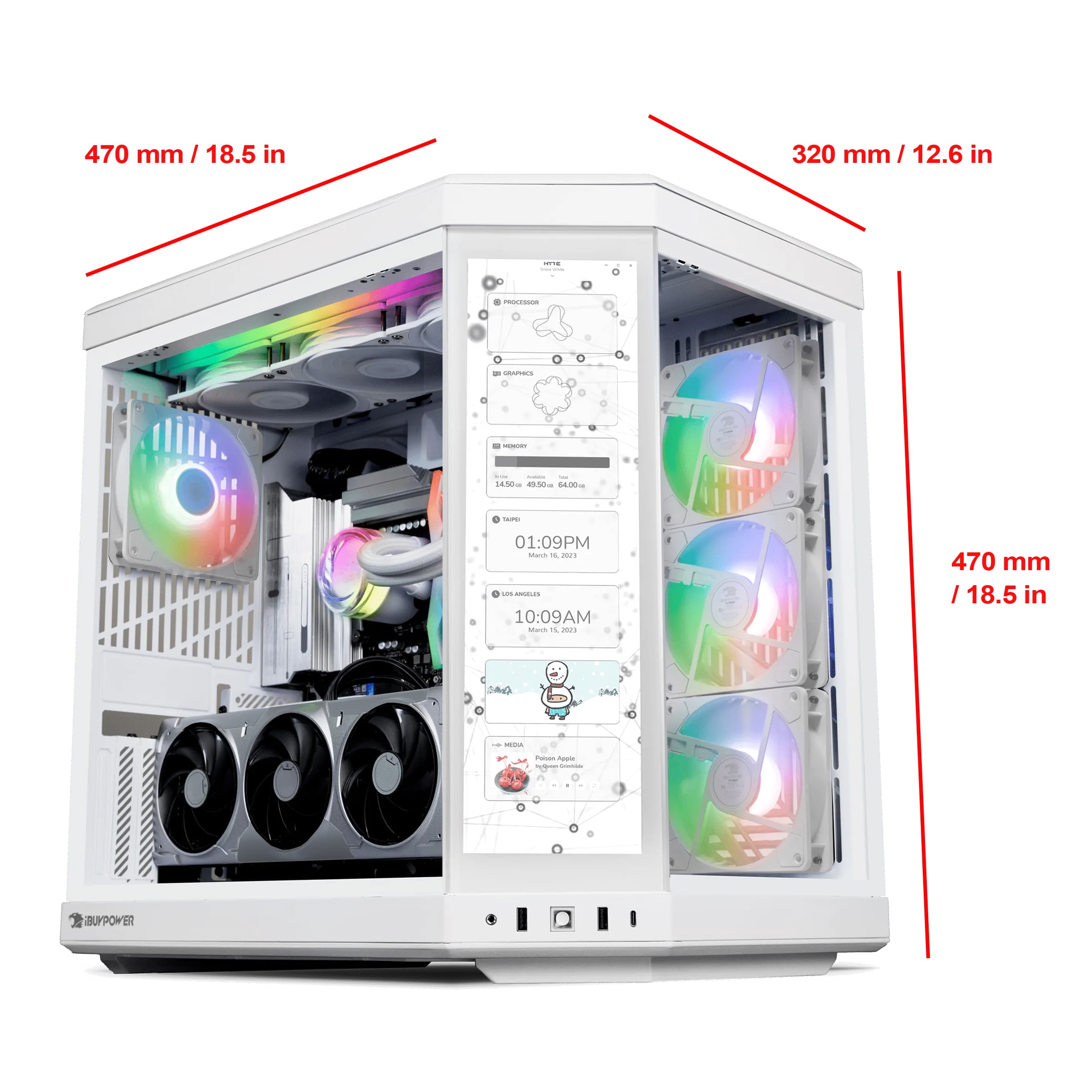 iBUYPOWER Y70TI Gaming PC Desktop Computer with HYTE Touch Screen Case, Intel Core Ultra 9 285 CPU, NVIDIA RTX 5070Ti 16GB GPU, 32GB DDR5 RGB RAM,2TB SSD,Windows 11 Home,Keyboard,Mouse-Y70TIWI9N57T01