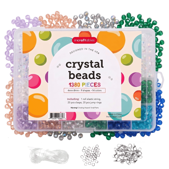 Incraftables Crystal Beads for Jewelry Making Kit, 1380 Pcs 4mm-8mm Assorted Glass Beads, 9 Shapes and 14 Colors for Bracelets, Necklaces, Earrings & Crafts with Organizer Box and Findings