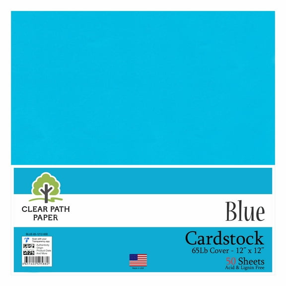 Blue Cardstock - 12 x 12 inch - 65Lb Cover - 50 Sheets - Clear Path Paper