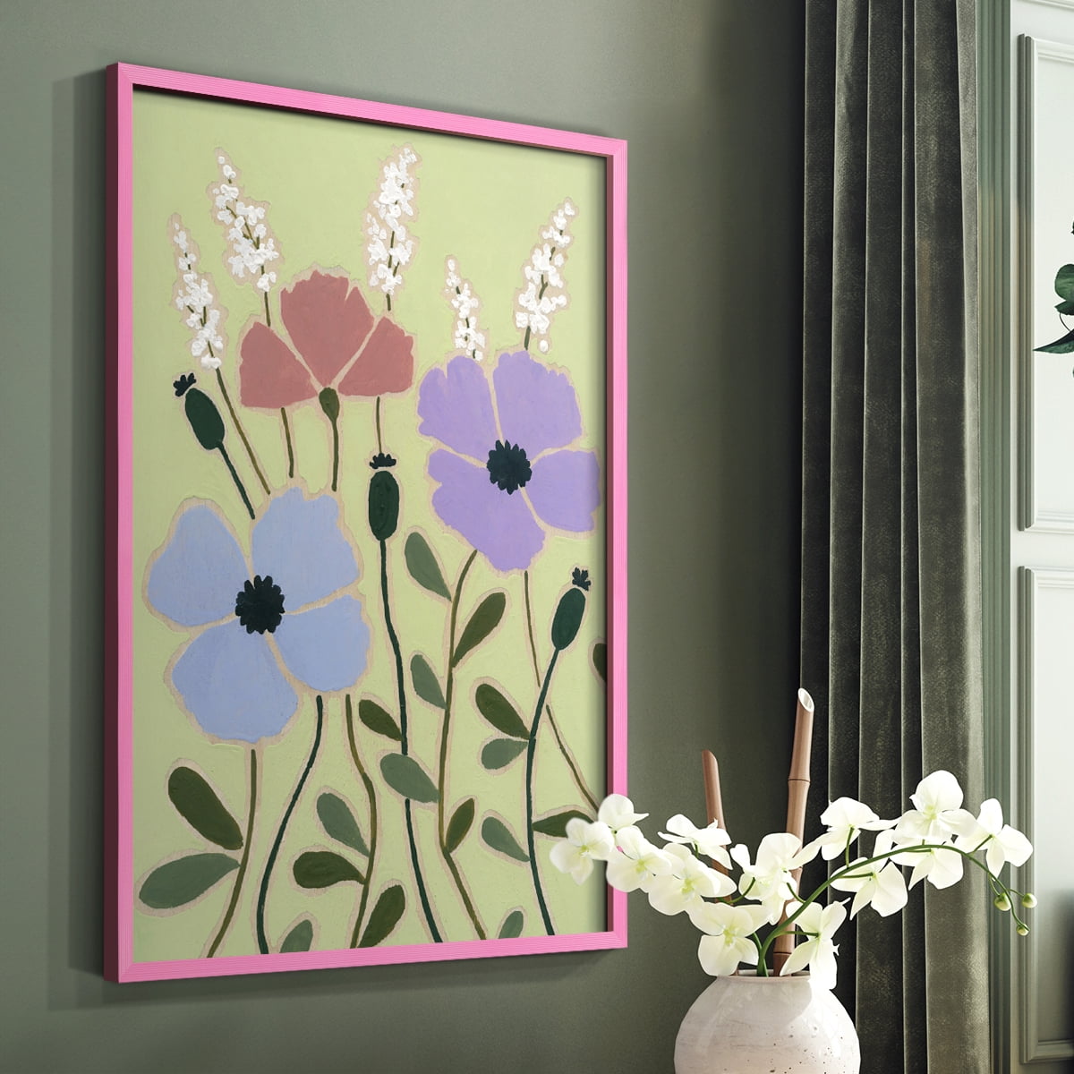 Woodblock Floral III Framed Print - Solid Wood in Single Picture Frame Solid Wood 2 Framed Print