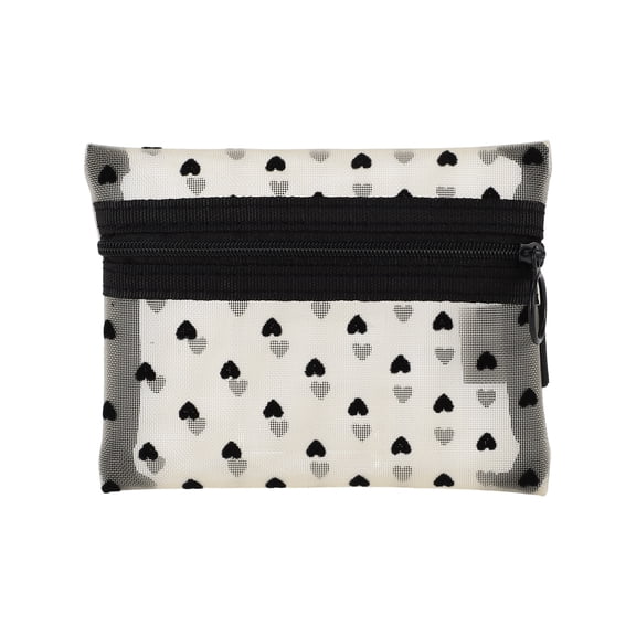 Unique Bargains 1Pc Women Heart Mesh Cosmetic Bag for Storaging Toiletry Beige-Small