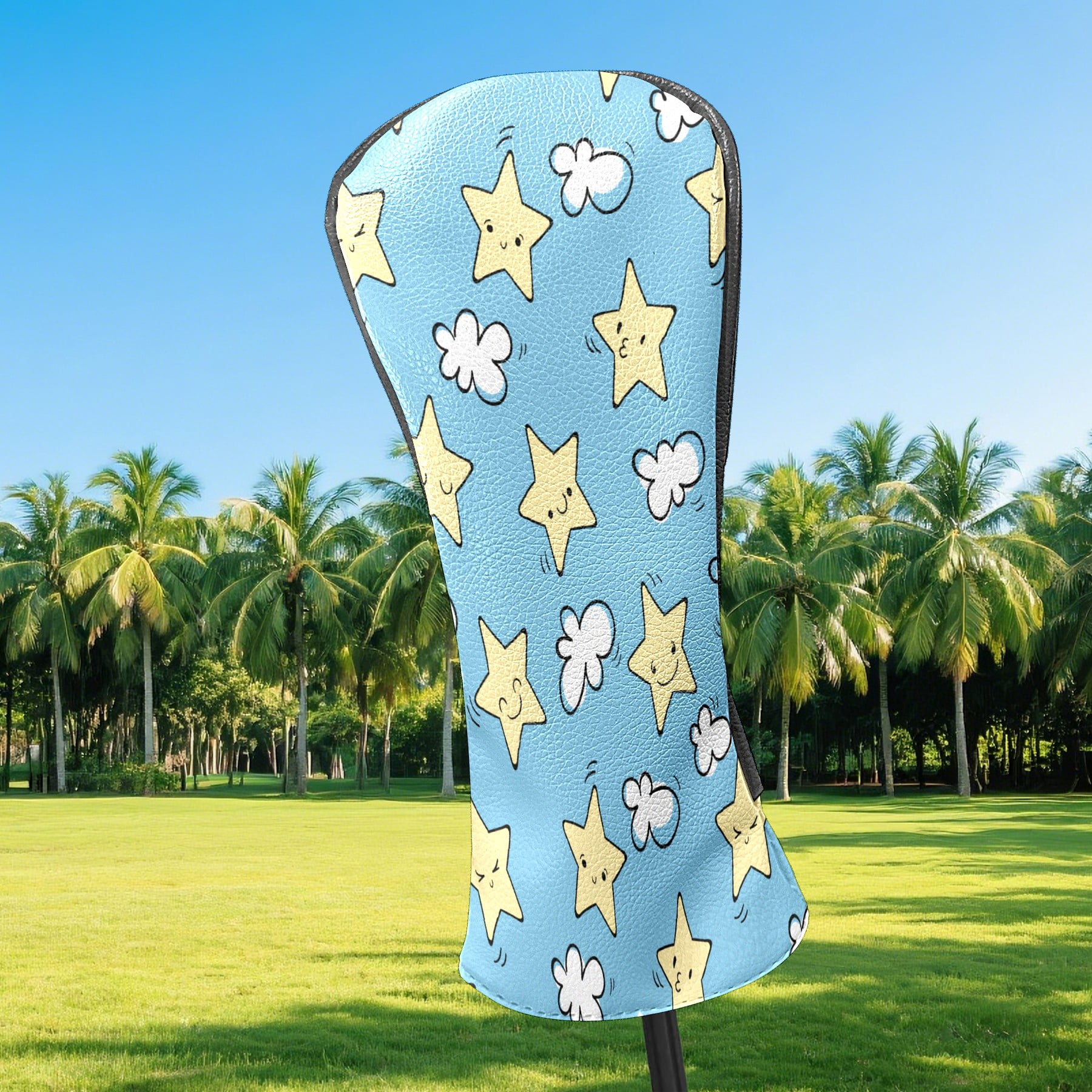 Golf Club Covers, Blue Stars Premium PU Leather Driver Hybrid Putter Head Covers with Velvet Lining, Waterproof Golf Gifts for Men Women