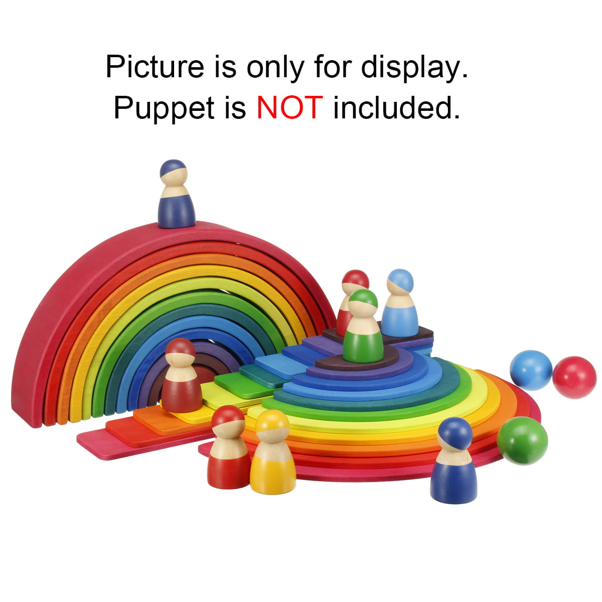 Kids Wooden Rainbow Stacking Blocks Bucket Building Nesting Toys Educational Toy 