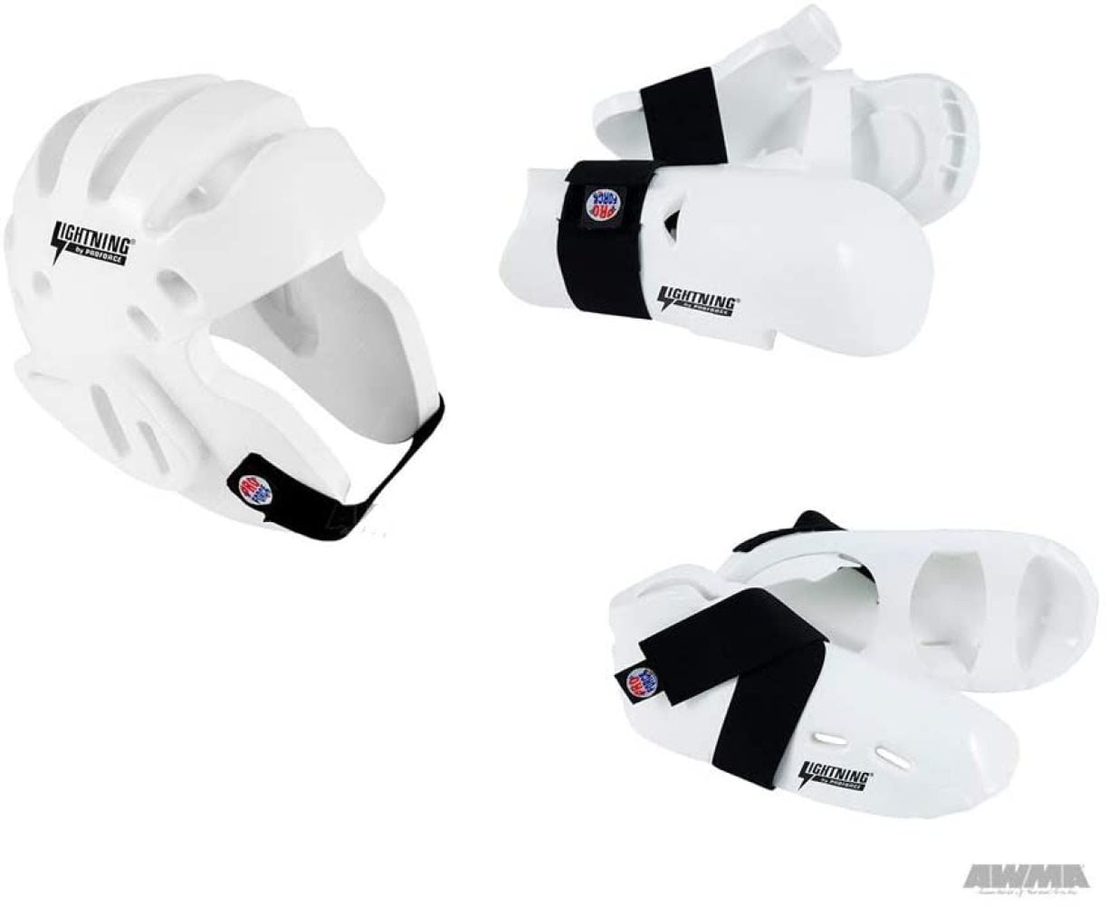 Silver Sparring Gear Set Karate Pads Head Helmet Hand Foot Guards Kids or Adults 