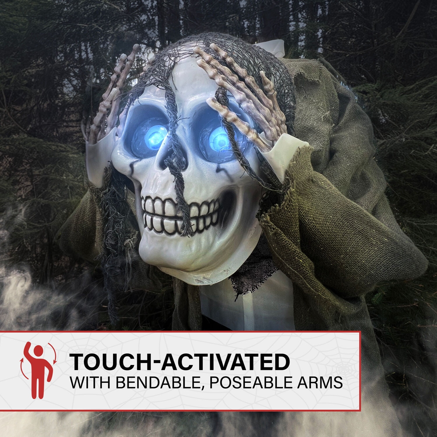 Haunted Hill Farm 4.5 ft Ghostly Skeleton Holding Head with Animated Eyes, Indoor or Covered Outdoor Halloween Decoration, HHRPR-15FLSA