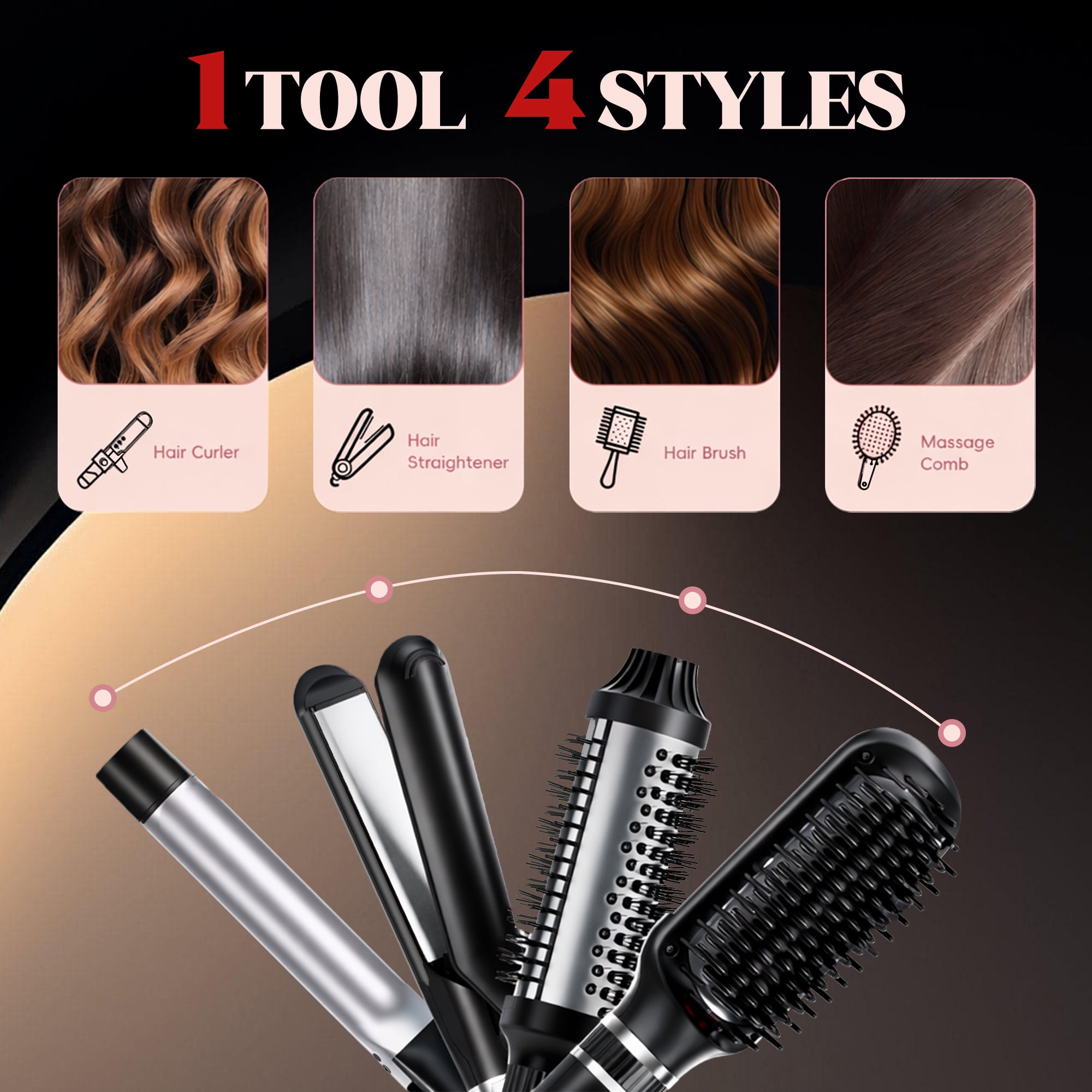 NICEBAY by SKIMI Thermal Brush, Curling Iron, Professional Instant Heat Up Hair Curling Wand Set, Flat Iron, Hair Tools, Hair Straightener