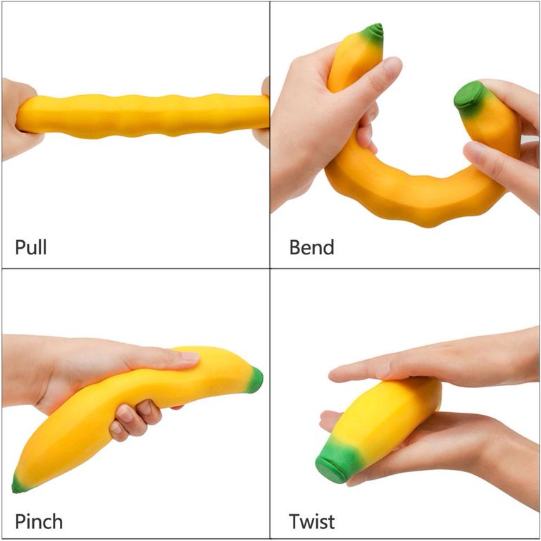 Playkidiz Banana Squish Ball, Air Filled Stretchy Banana Fidget Pack  Sensory Toy, Anxiety Relief and Autism Toys for Adults and Kids, Pack of 4,  Ages 3+ - Toys 4 U