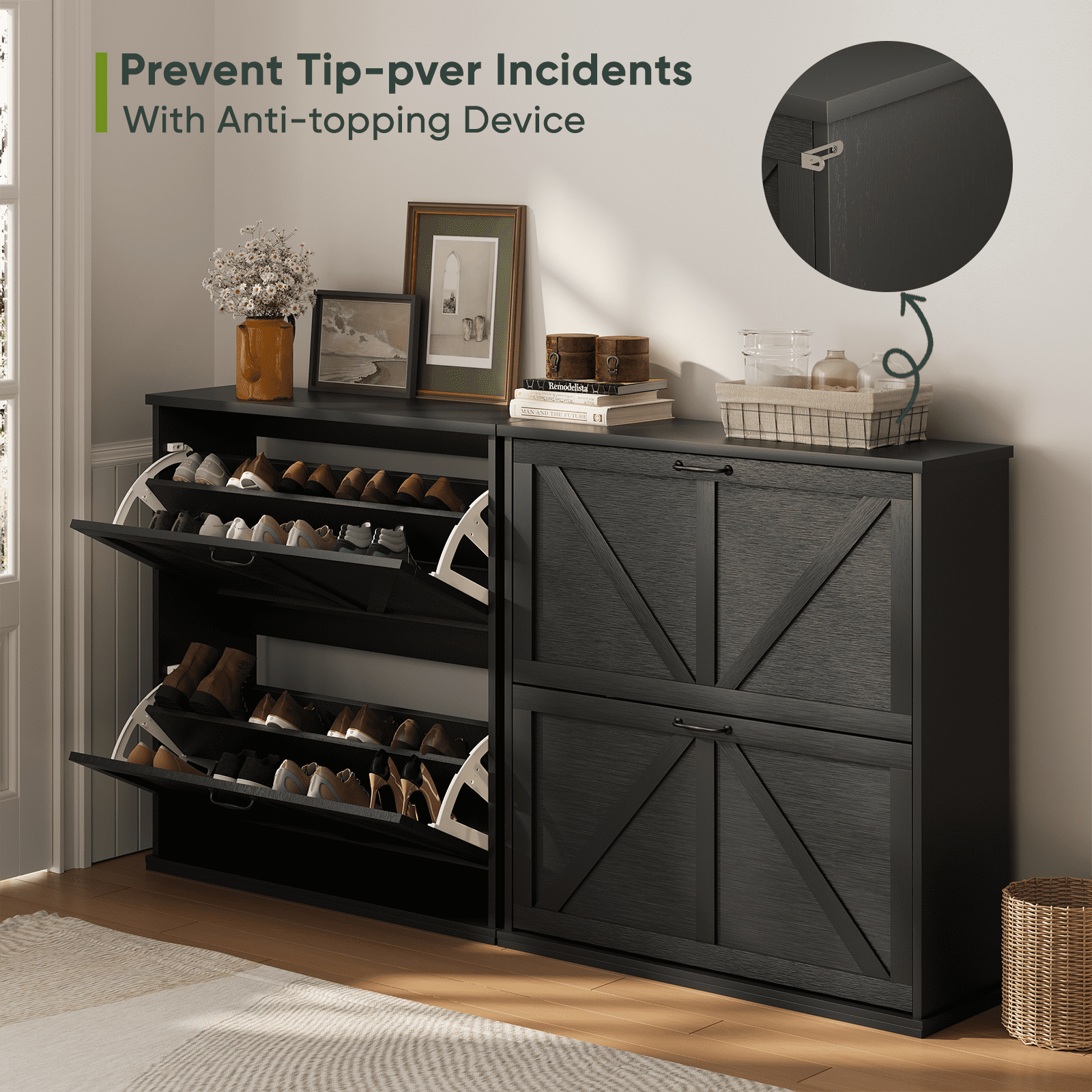 Semiocthome Shoe Cabinet with 2 Flip Drawers 30 Pairs,Narrow Shoe
