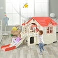 thumbnail image 4 of Gymax Outdoor Play house and Slide Set for Kids w/ 7 PCS Toy Set & Waterproof Cover Pink, 4 of 9