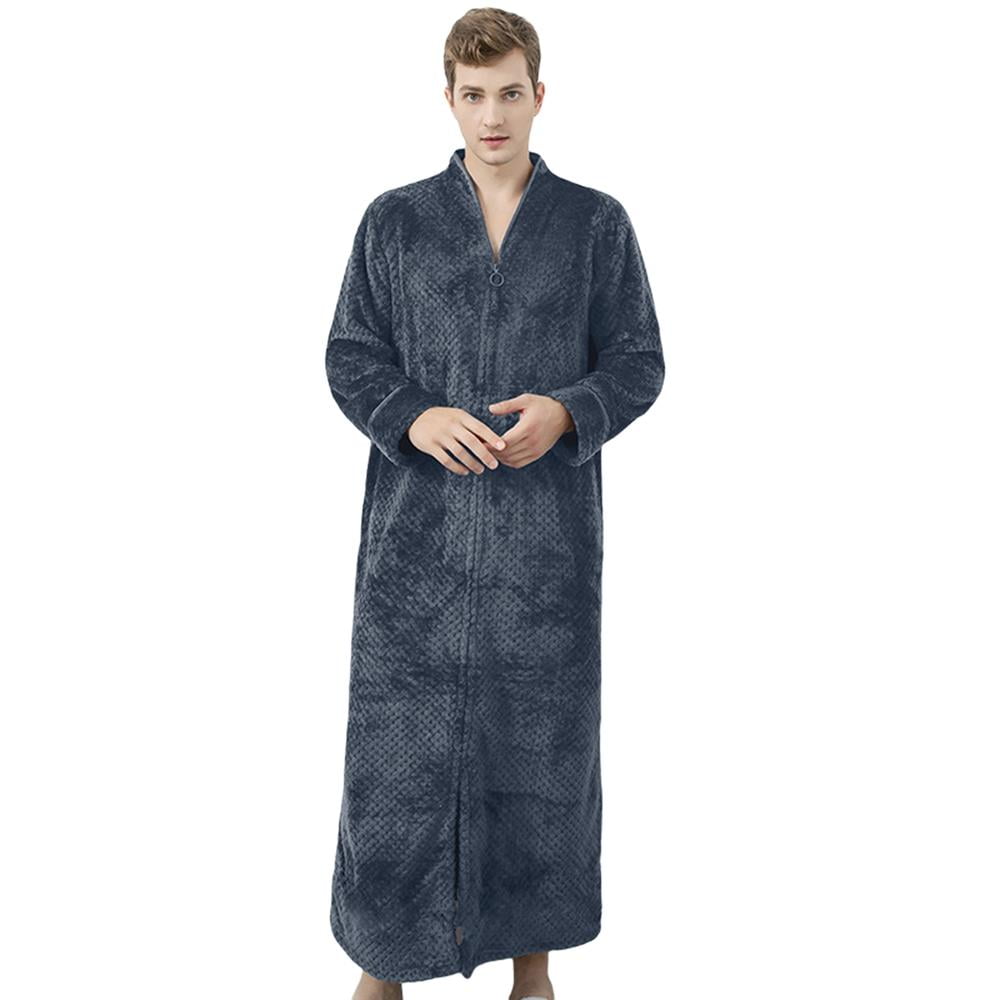 Pajamas Nightgown Men Winter Thick Flannel Bathrobe Mens Autumn Winter Long Warm Bathrobe Color : Blue, Size : L