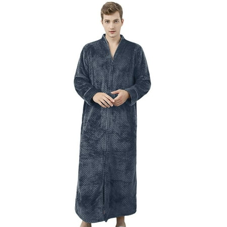 

Men Women Zip Up Front Flannel Bathrobe Waffle Plush Fleece Long Sleeve Loose Pajamas Robes