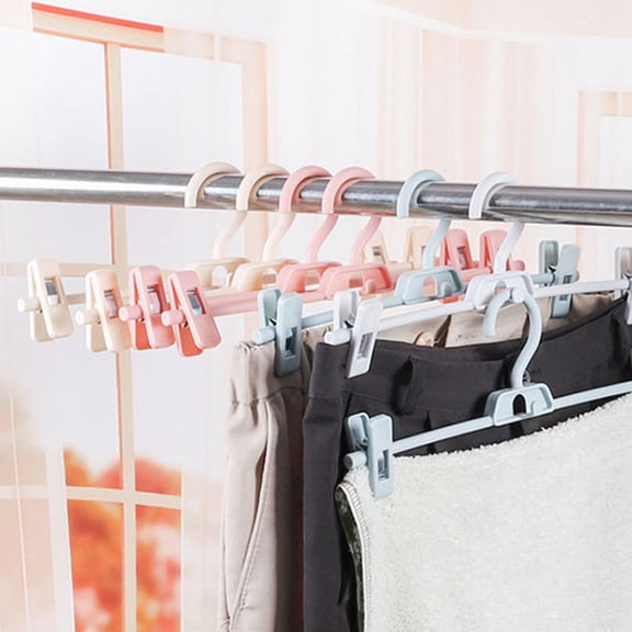 ETEREAUTY 10Pcs Home Use Pink Adjustable Pants Hanger Plastic Clip Rack with Non Slip Feature