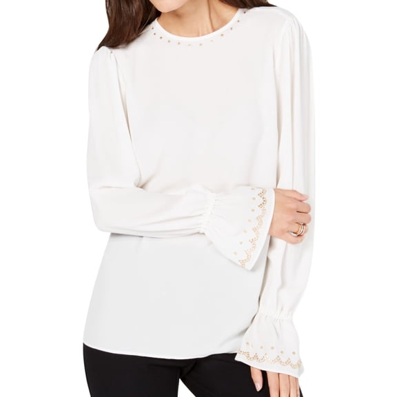 Michael Kors Womens Studded Pullover Blouse, White, XX-Small