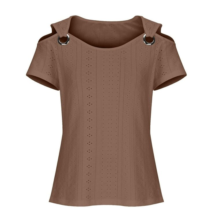 Mittory Women Tops Cute Open Shoulder Blouse Summer Hollow Out